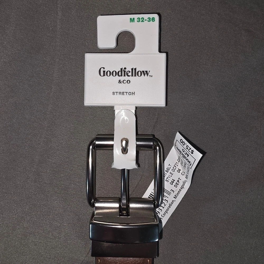 Goodfellow & Co Mens Reversible Stretch Belt Black Tan Silver Buckle M 32-36